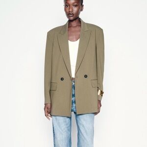 Zara Women's Khaki Oversized Double Breasted Blazer XS